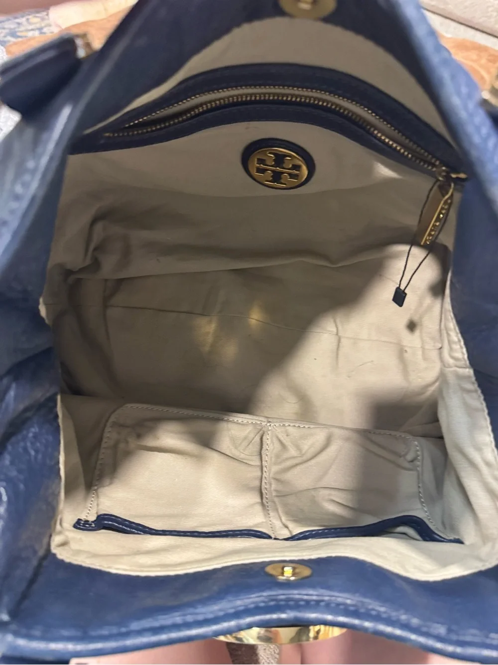 Tory Burch Navy Leather Fleming Satchel